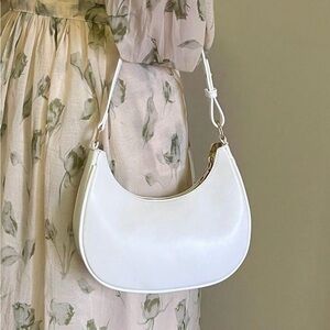 White Leather Purse, Shoulder Bag, Crossbody Purse, Half Moon, Neutral Bag, New